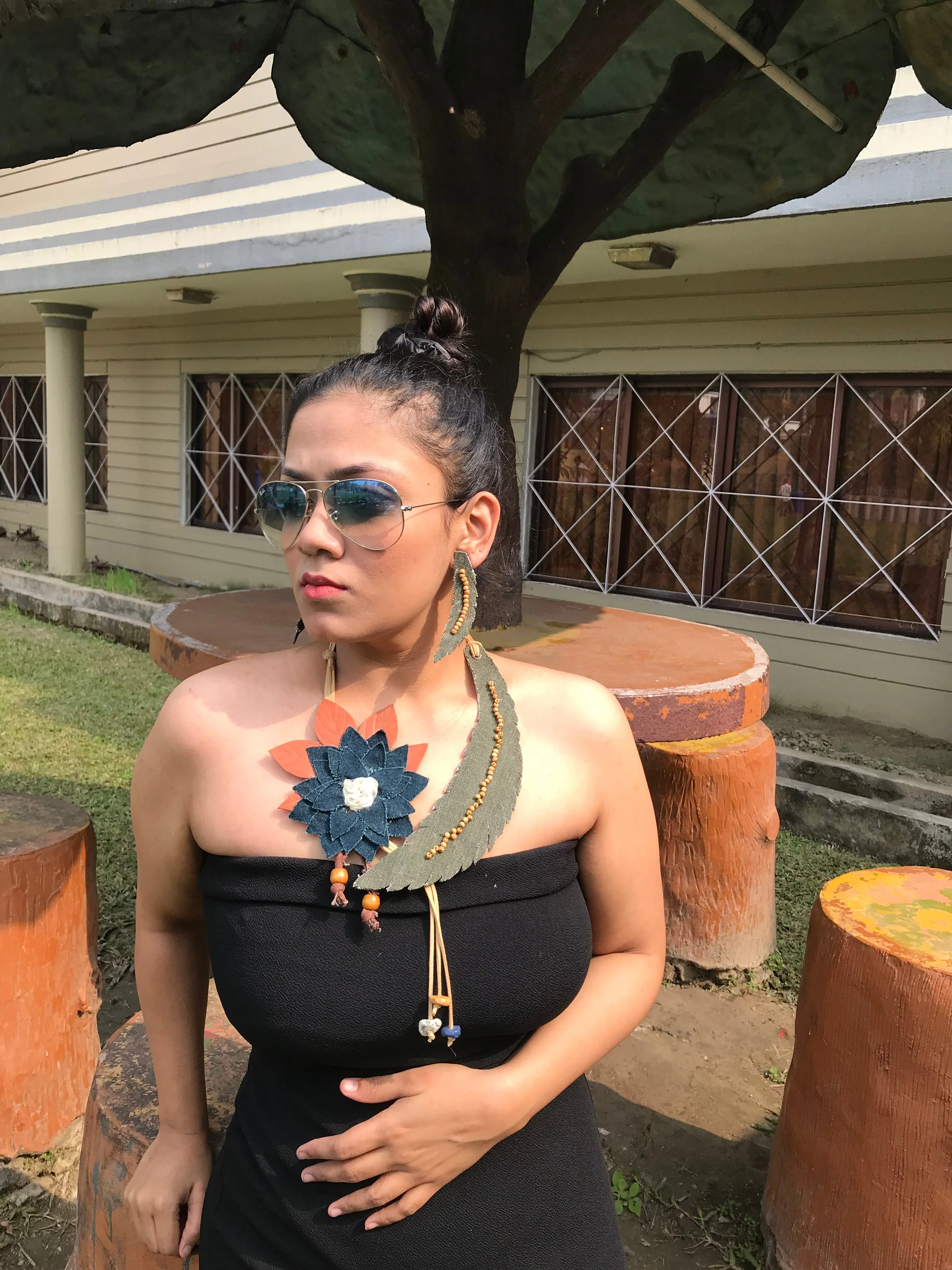 Alexa Denim Necklace & Earrings set
