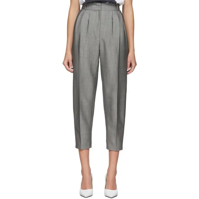 Alexander McQueen Grey Pleated Peg Trousers