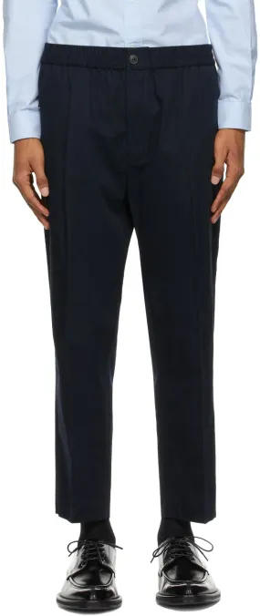 AMI Alexandre Mattiussi Navy Cropped Elasticized Waist Trousers