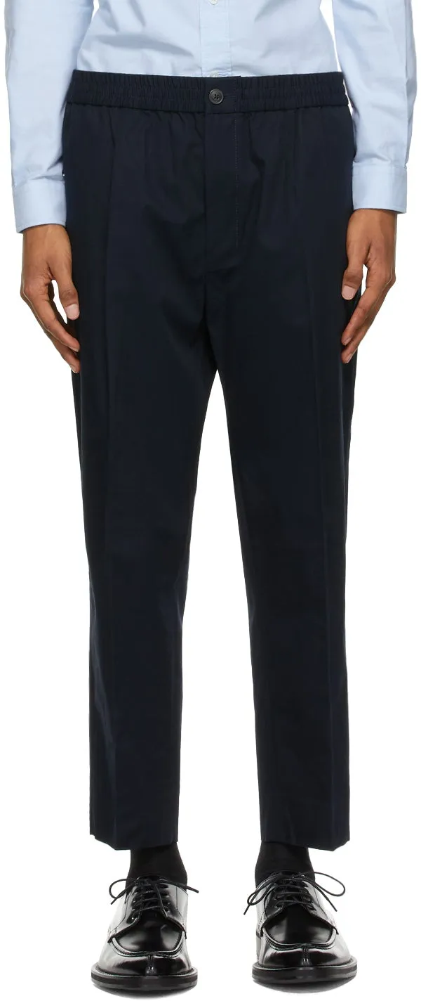 AMI Alexandre Mattiussi Navy Cropped Elasticized Waist Trousers