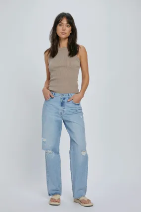 [Bailey] Light Wash Classic Distressed Relaxed Boyfriend Jeans