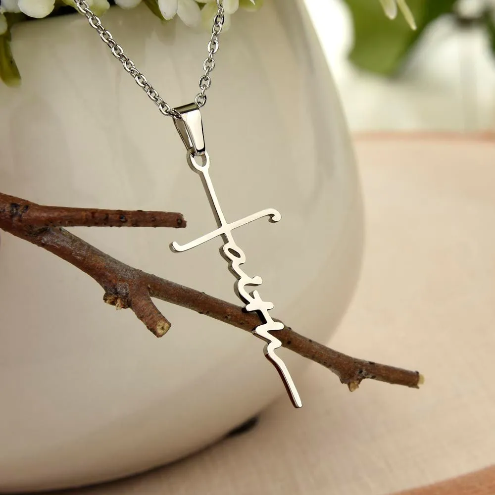 Be Strong And Take Heart, All You Who Hope In The Lord - Faith Cross Necklace with Message Card - Gift for Her - Gift for Him