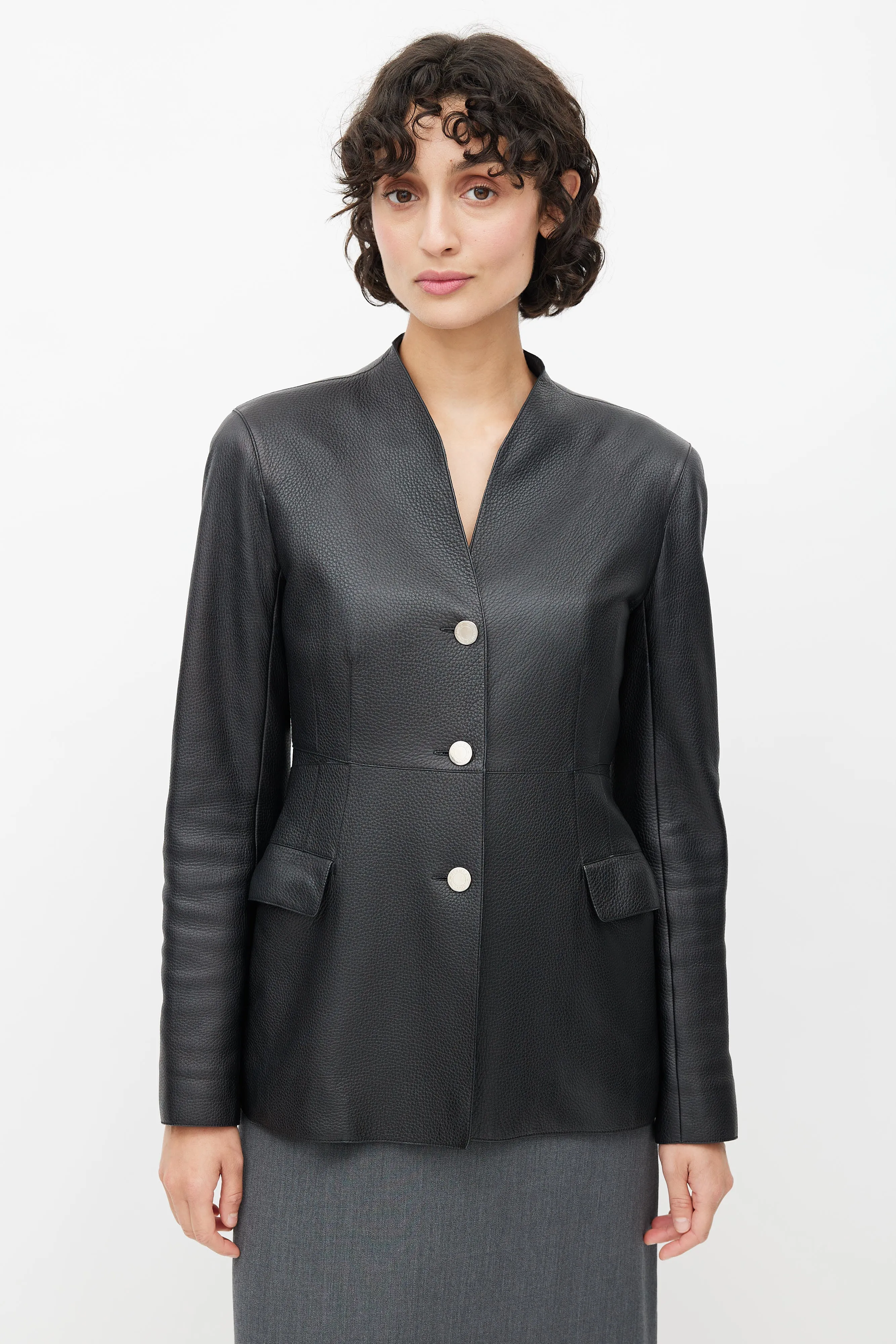 Black Leather Button Up Jacket