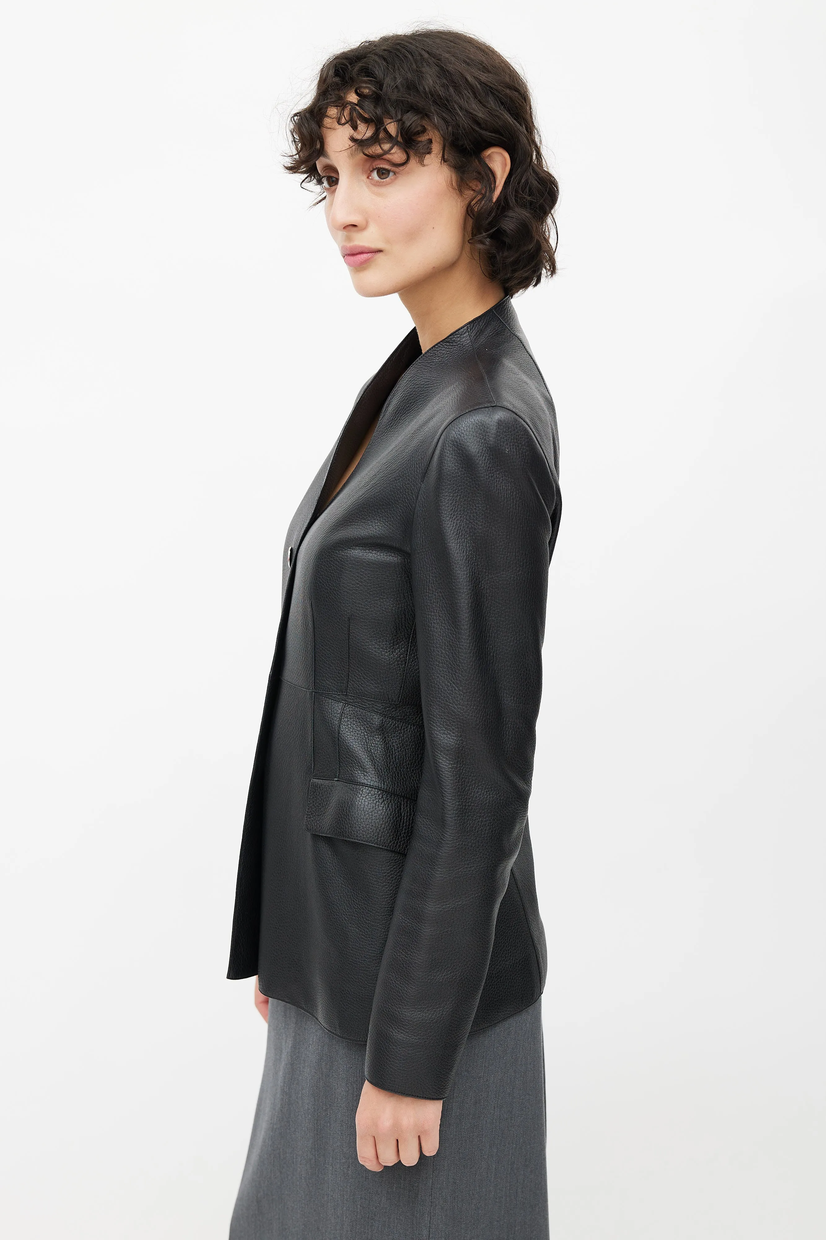 Black Leather Button Up Jacket