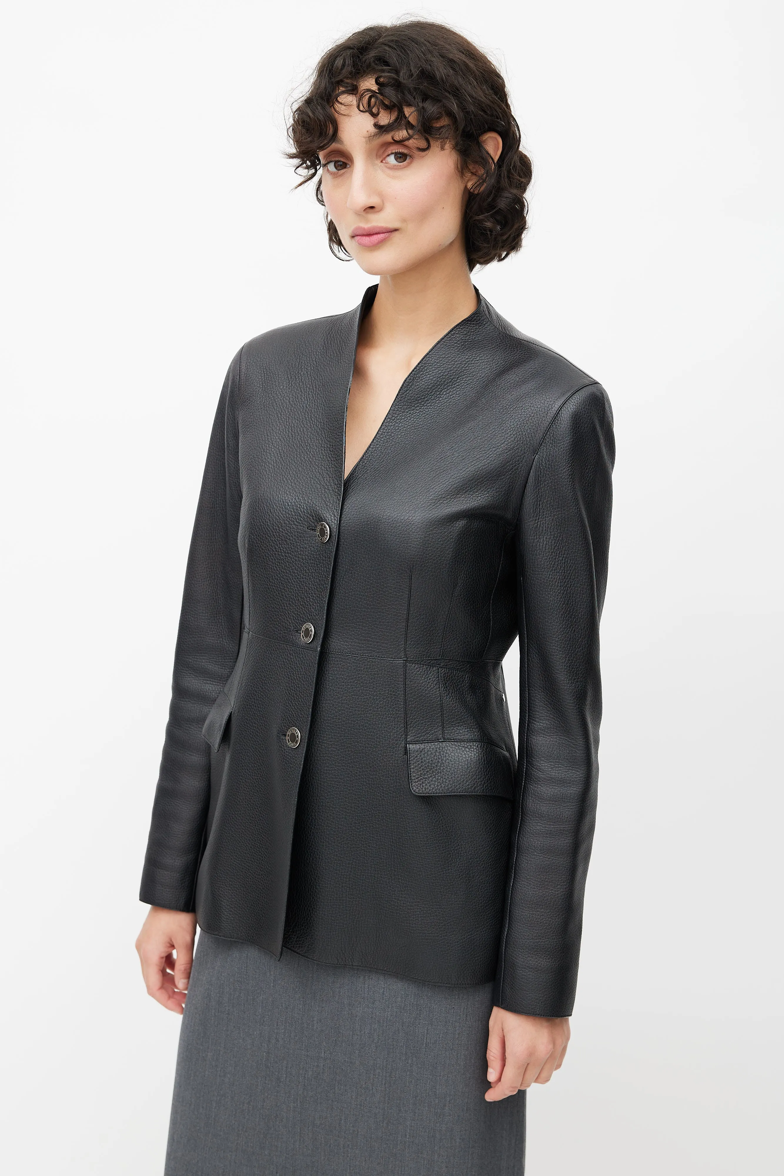 Black Leather Button Up Jacket