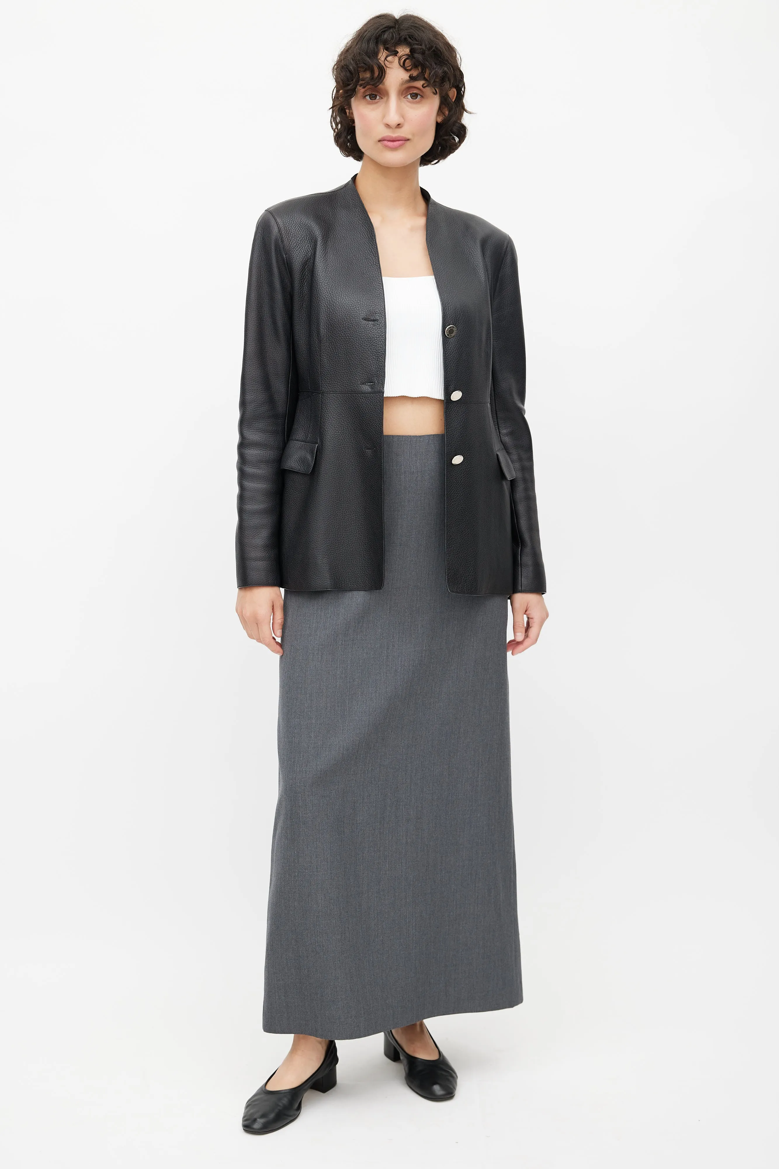 Black Leather Button Up Jacket