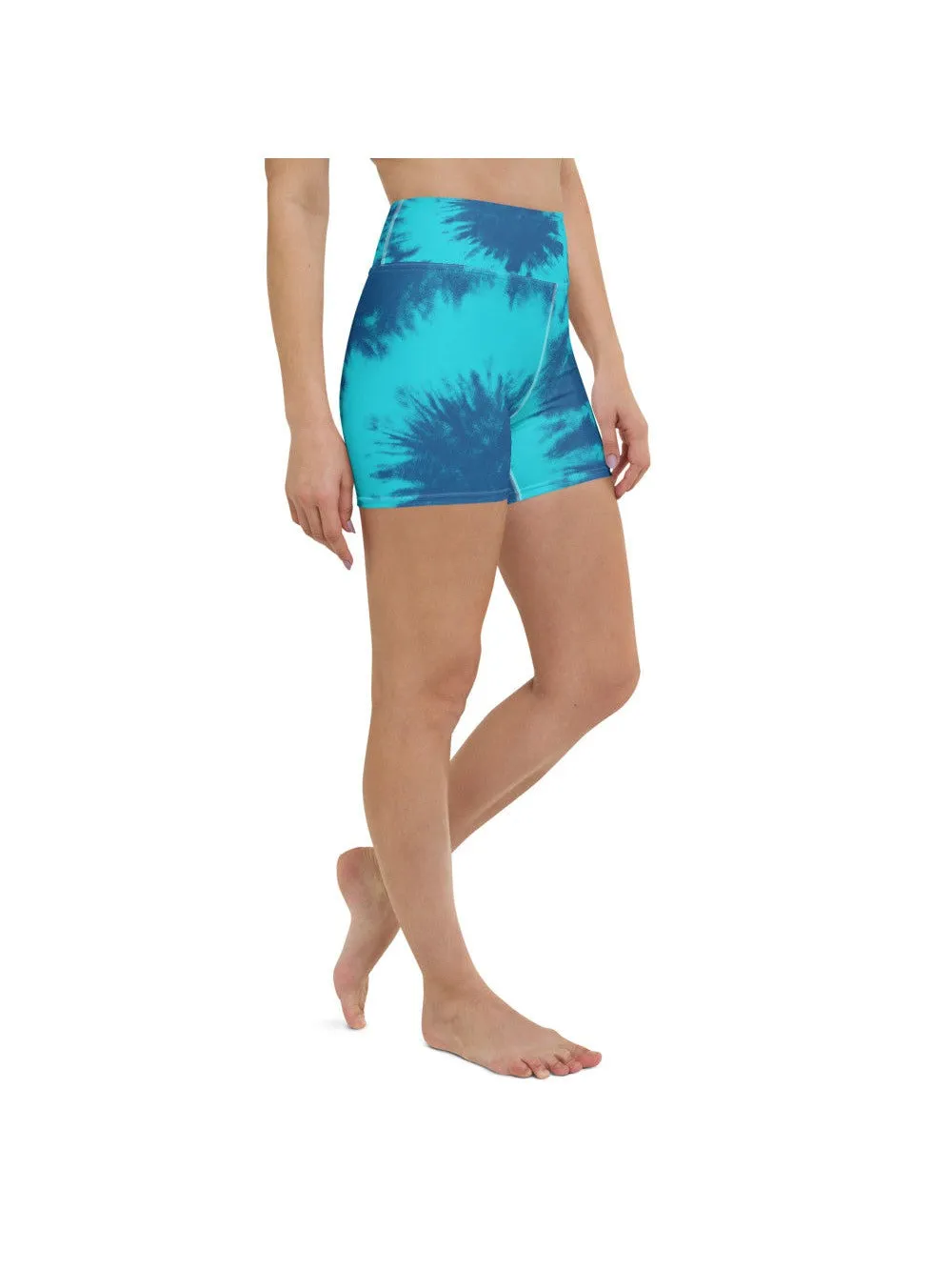 Blue & Aqua Tie Dye Yoga Shorts