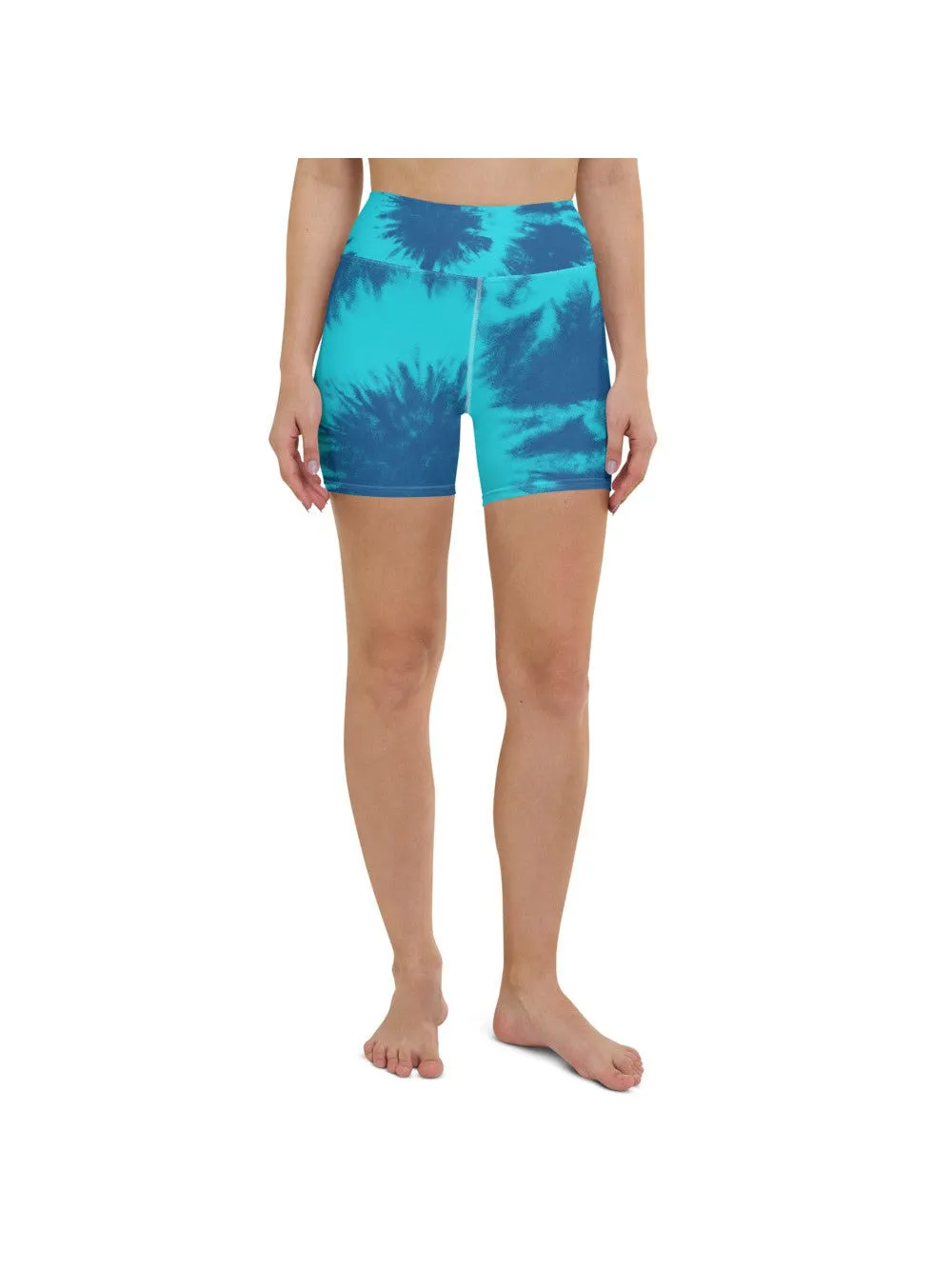 Blue & Aqua Tie Dye Yoga Shorts