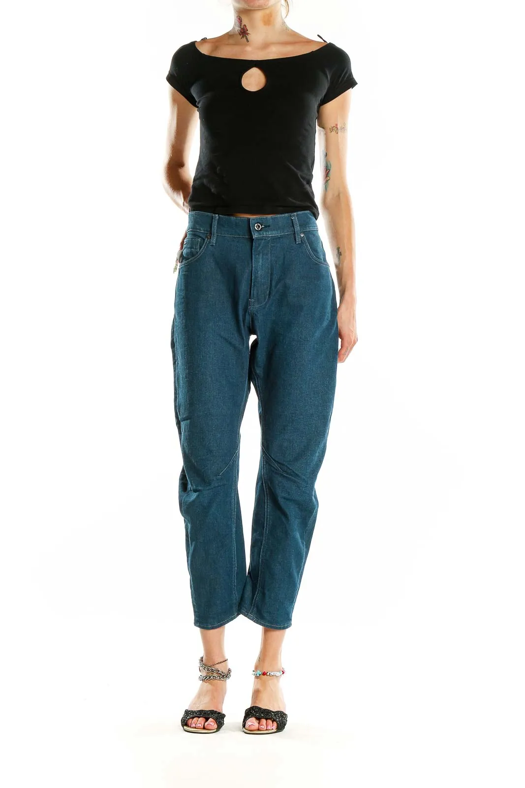Blue Cropped Denim Jeans