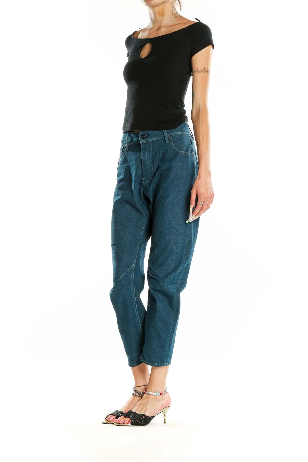 Blue Cropped Denim Jeans