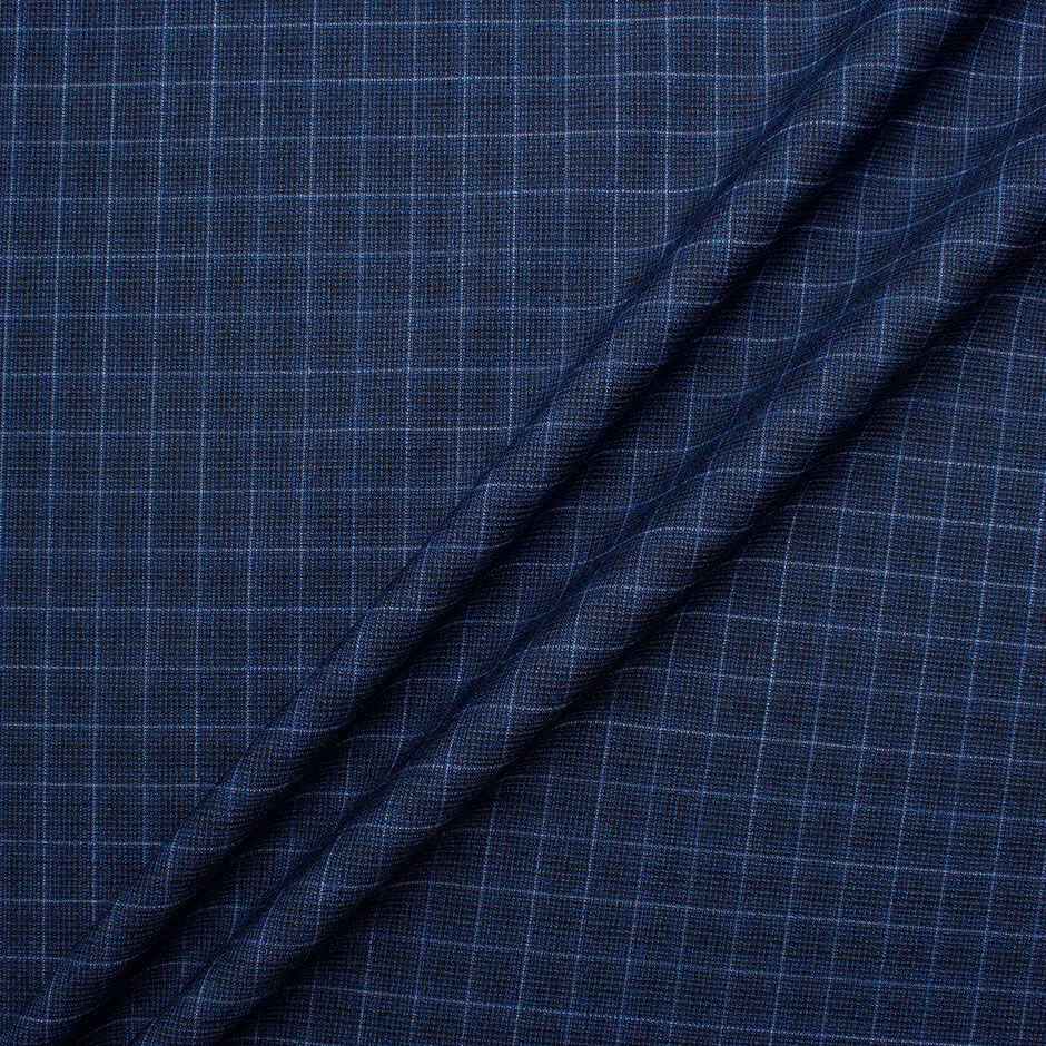 Blue Graph Checkered Pure Wool Suiting Fabric