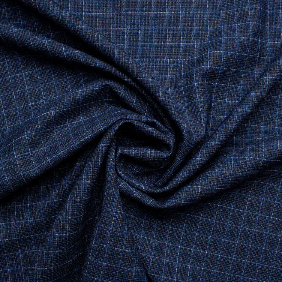 Blue Graph Checkered Pure Wool Suiting Fabric
