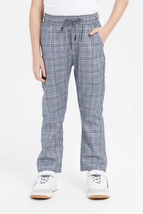 Boys Grey Checkered Pull On Trouser