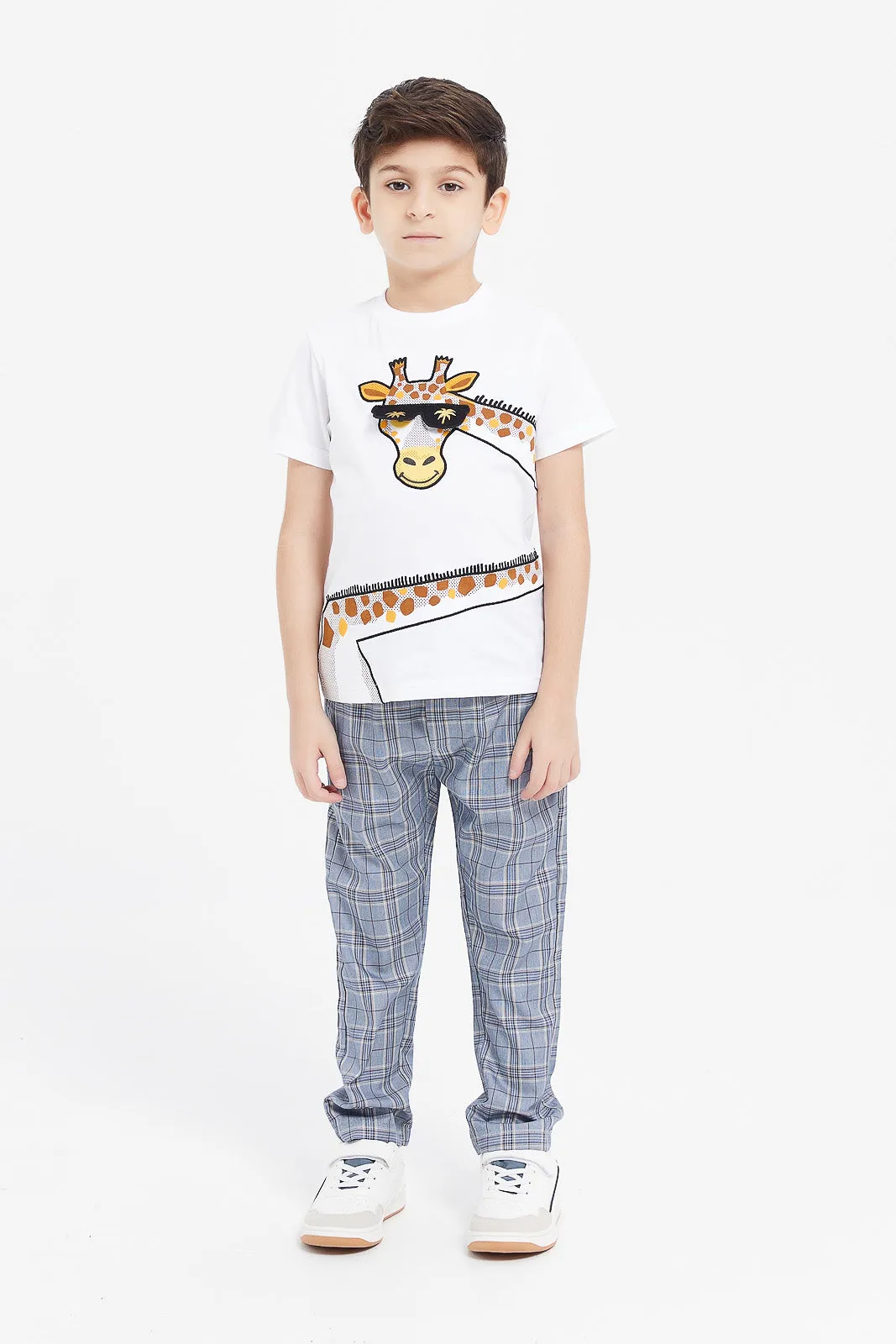Boys Grey Checkered Pull On Trouser