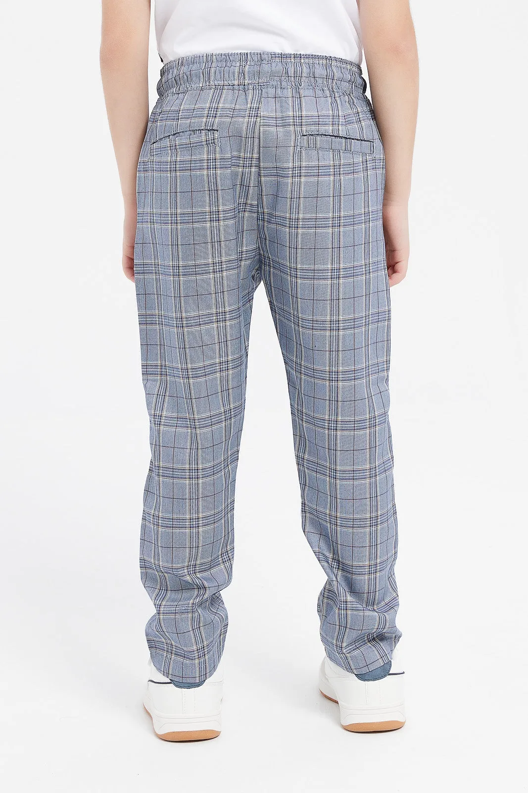 Boys Grey Checkered Pull On Trouser