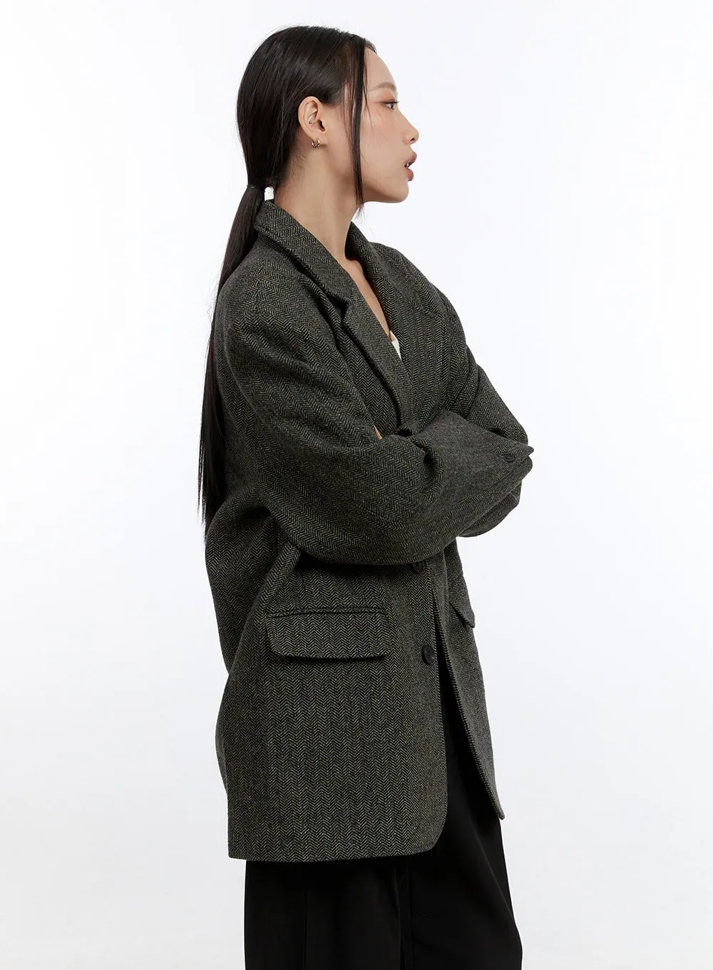 Checkered Midi Overfit Blazer CN401