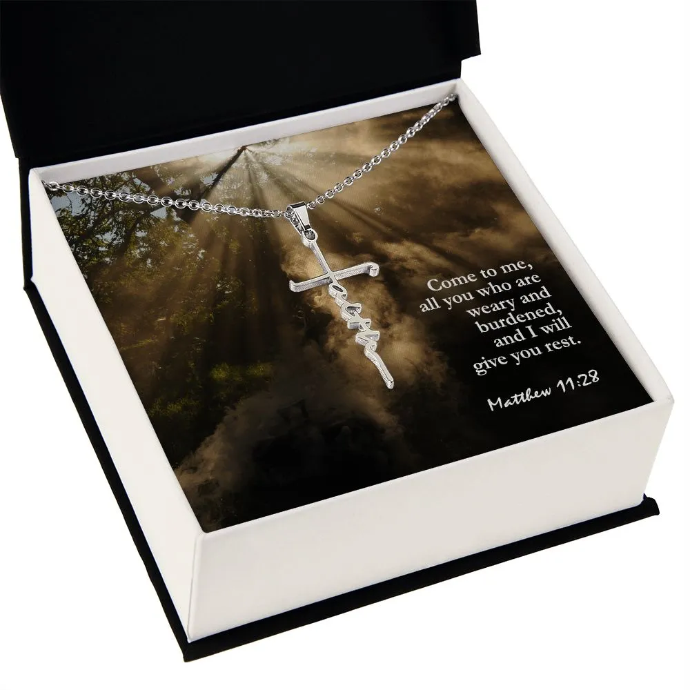 Come To Me, All You Who Are Weary And Burdened, & I Will Give You Rest - Faith Cross Necklace with Message Card - Gift for Her - Gift for Him