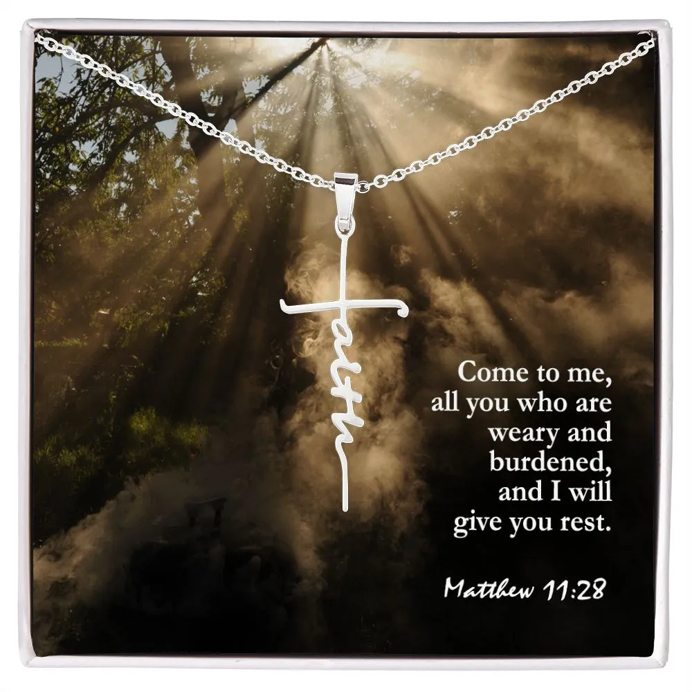 Come To Me, All You Who Are Weary And Burdened, & I Will Give You Rest - Faith Cross Necklace with Message Card - Gift for Her - Gift for Him