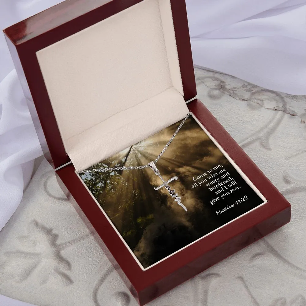 Come To Me, All You Who Are Weary And Burdened, & I Will Give You Rest - Faith Cross Necklace with Message Card - Gift for Her - Gift for Him