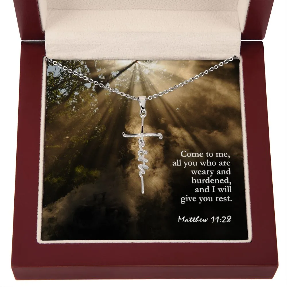 Come To Me, All You Who Are Weary And Burdened, & I Will Give You Rest - Faith Cross Necklace with Message Card - Gift for Her - Gift for Him