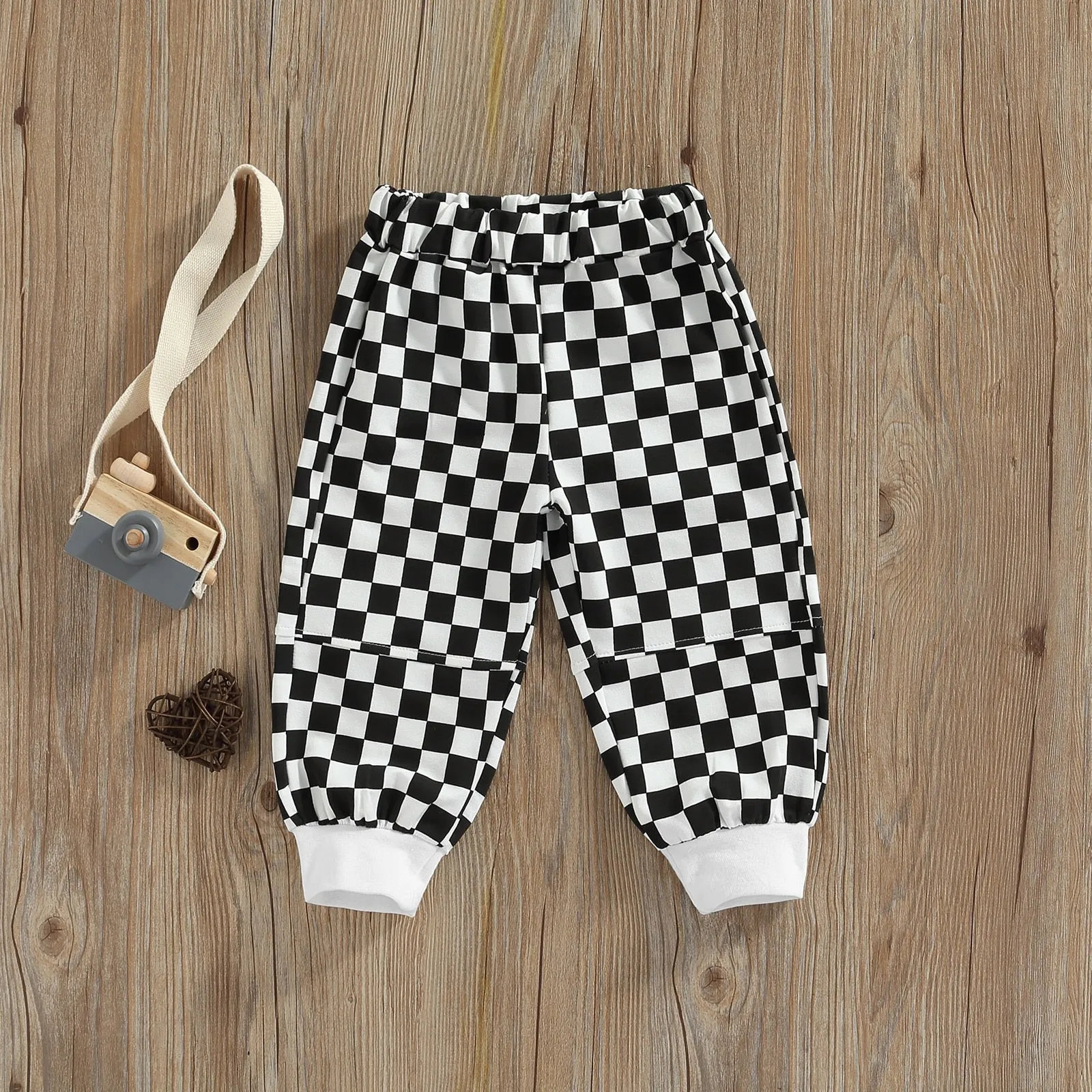 Cool Plaid Checker Pattern Elastic Waist Trousers, 18m-5T