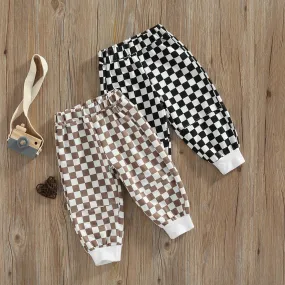 Cool Plaid Checker Pattern Elastic Waist Trousers, 18m-5T