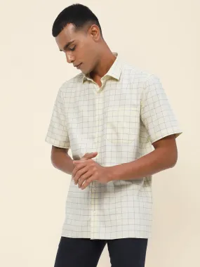 Cotton Lemon Checkered Half Sleeve Formal Shirt