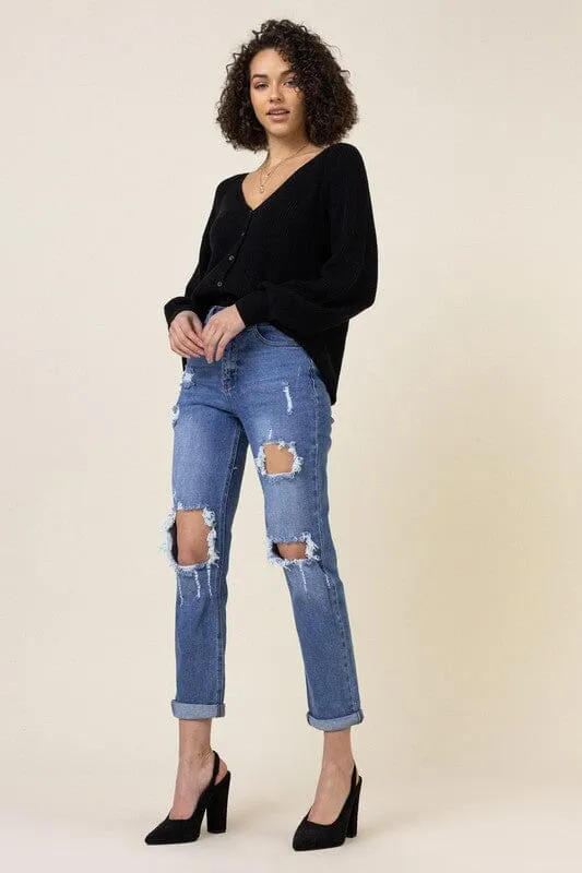 Distressed Boyfriend Jeans - Vibrant M.i.U
