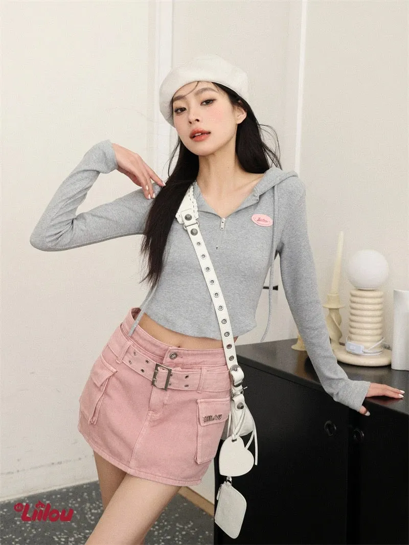 Double-Breasted Belted High-Rise A-Line Denim Culottes