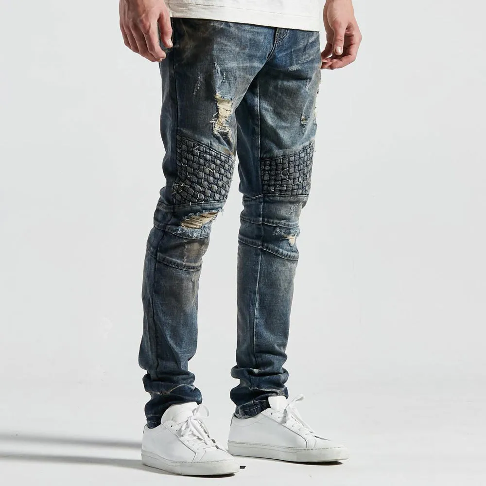 Embellish Turkish Biker Denim Indigo Distressed
