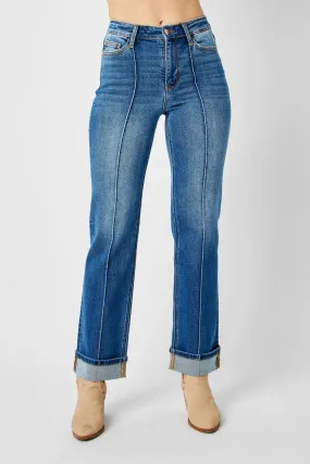 Full Size High Waist Front Seam Detail Straight Jeans