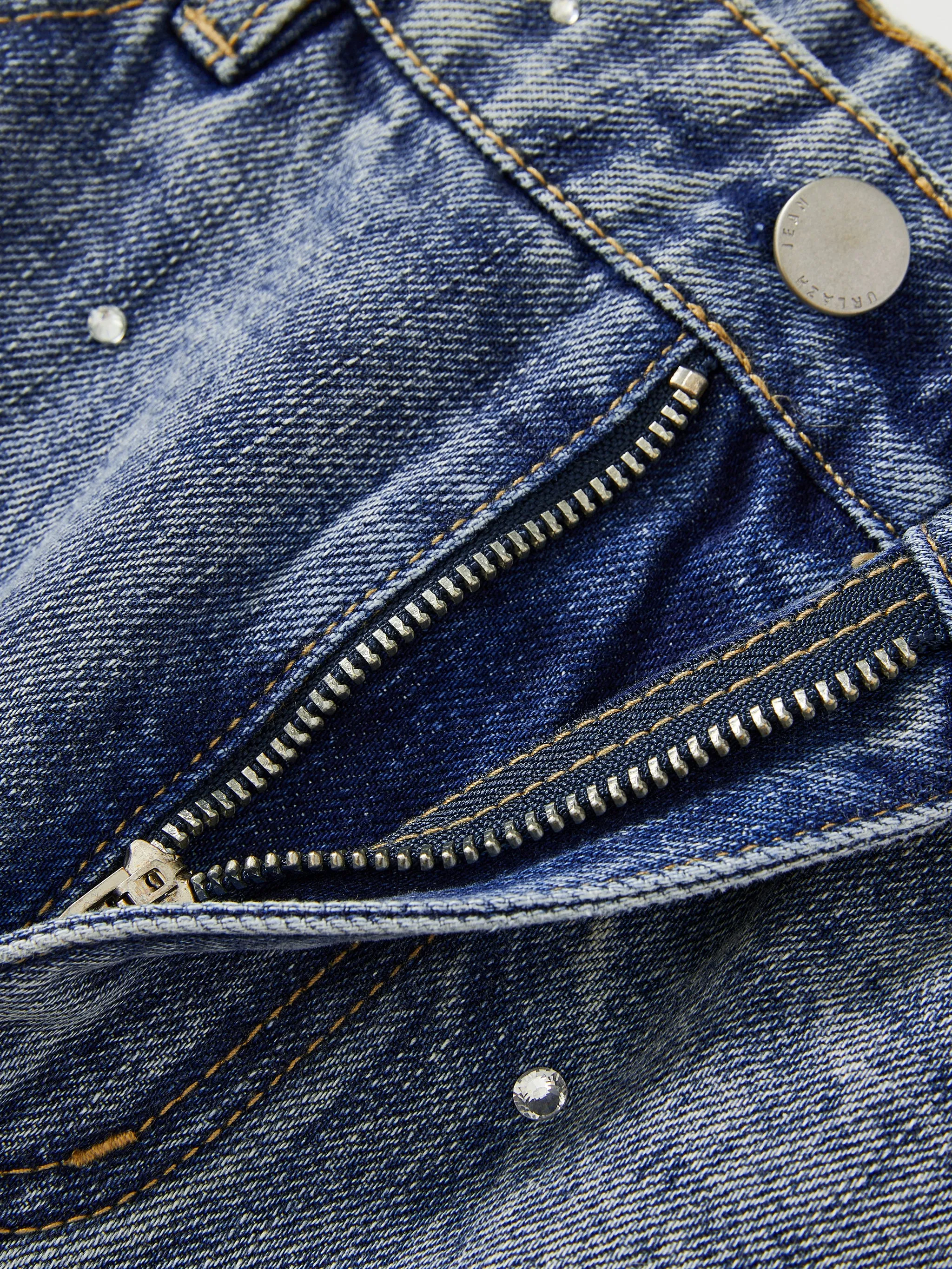 Glitter Denim Skirt Pants