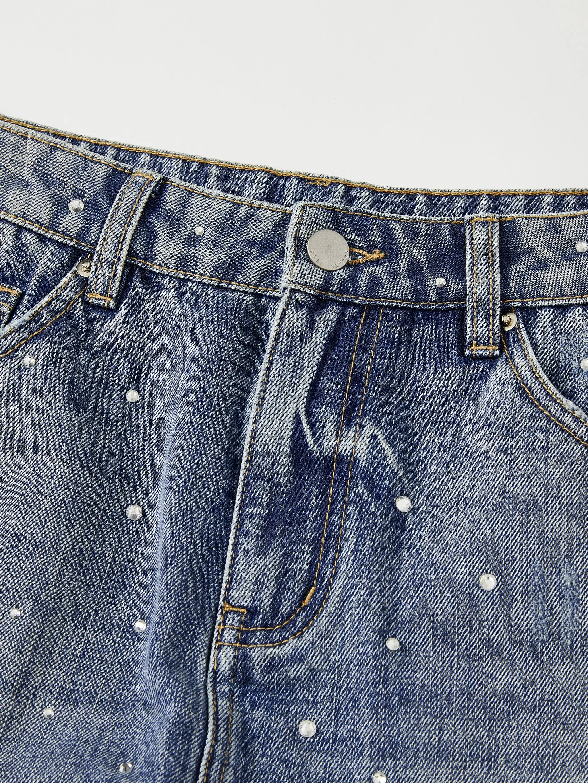Glitter Denim Skirt Pants