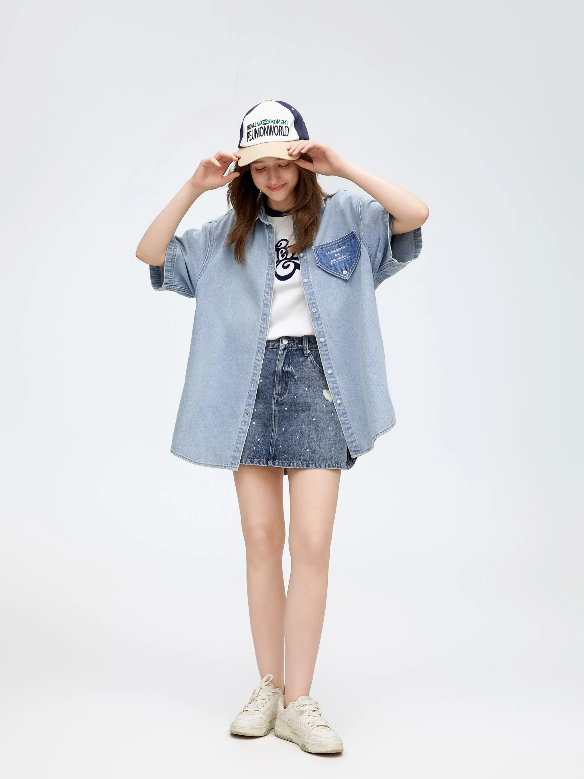 Glitter Denim Skirt Pants