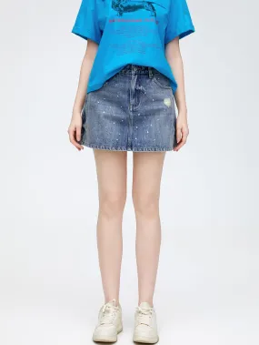 Glitter Denim Skirt Pants