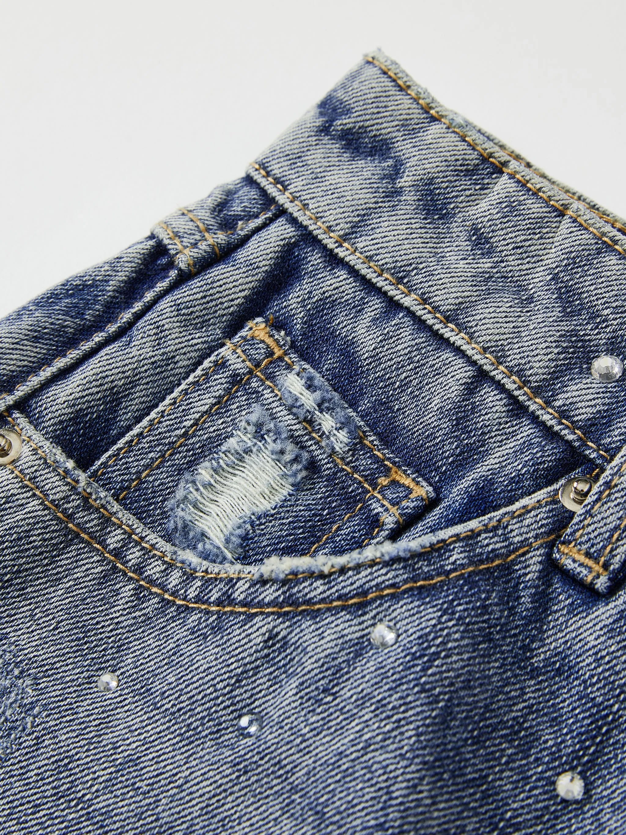 Glitter Denim Skirt Pants