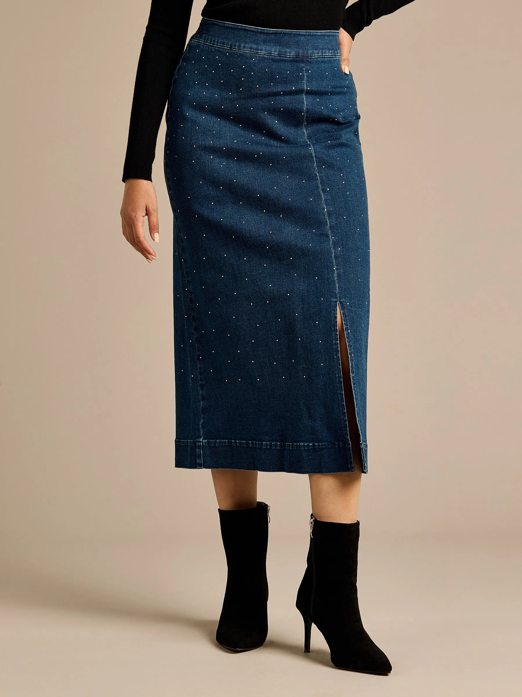GWD Crystal Indigo Denim Midi Skirt