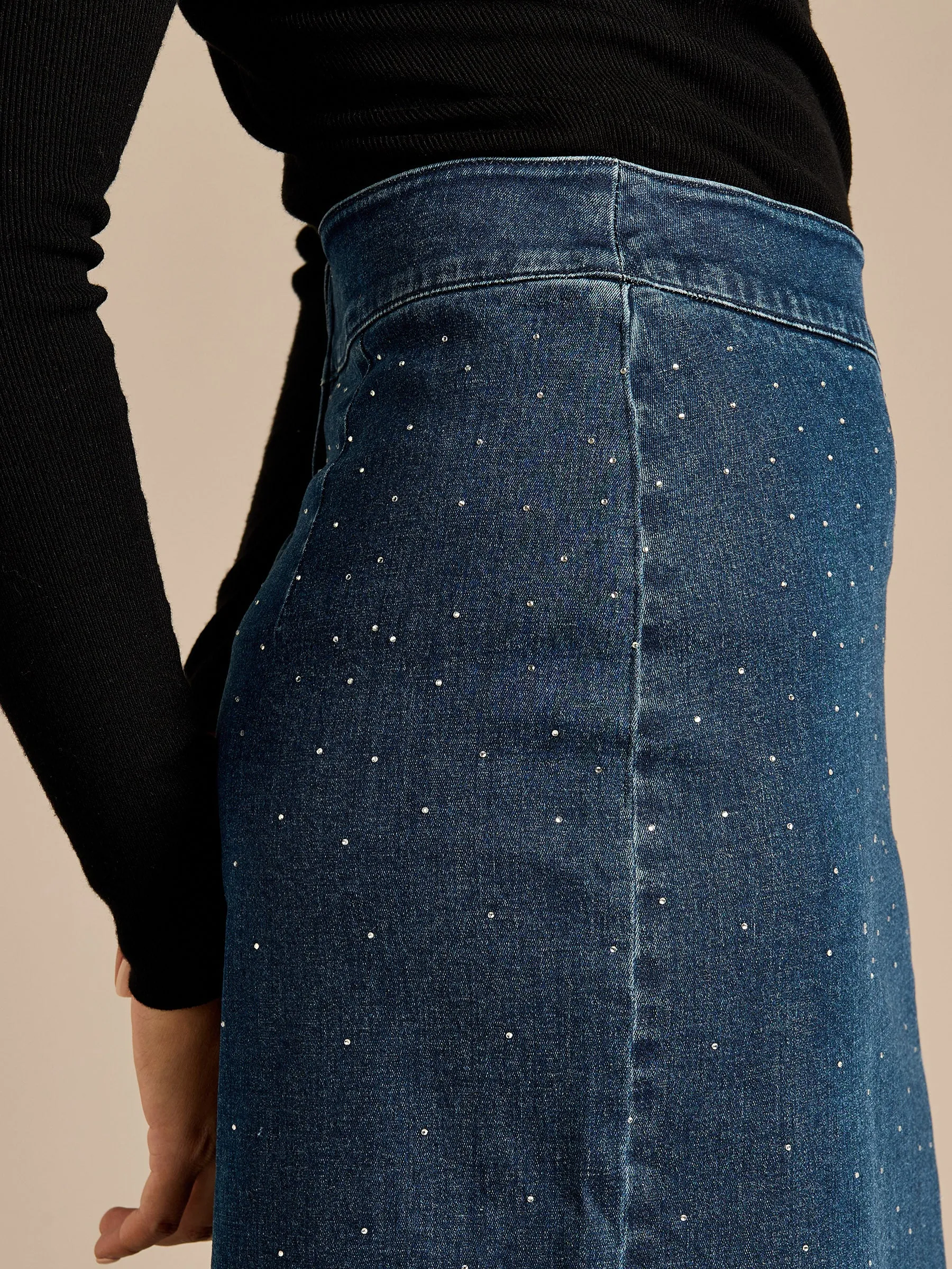 GWD Crystal Indigo Denim Midi Skirt