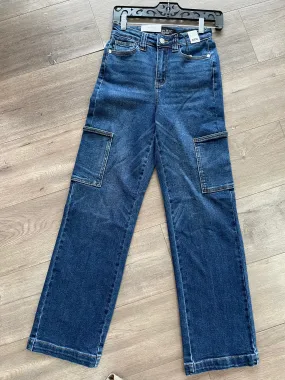 High Waist Wide Leg Dark Wash Cargo Judy Blue Jeans