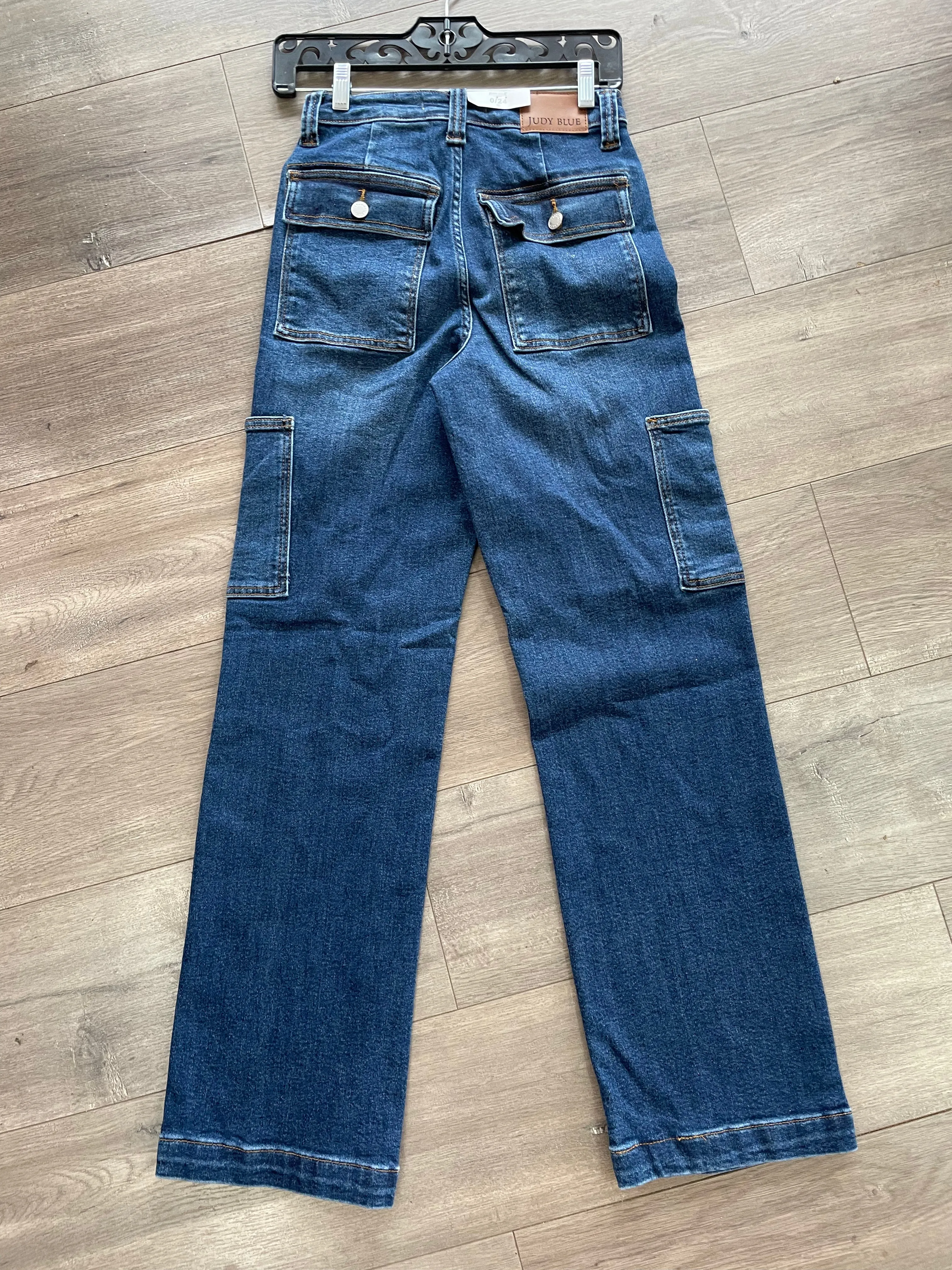 High Waist Wide Leg Dark Wash Cargo Judy Blue Jeans