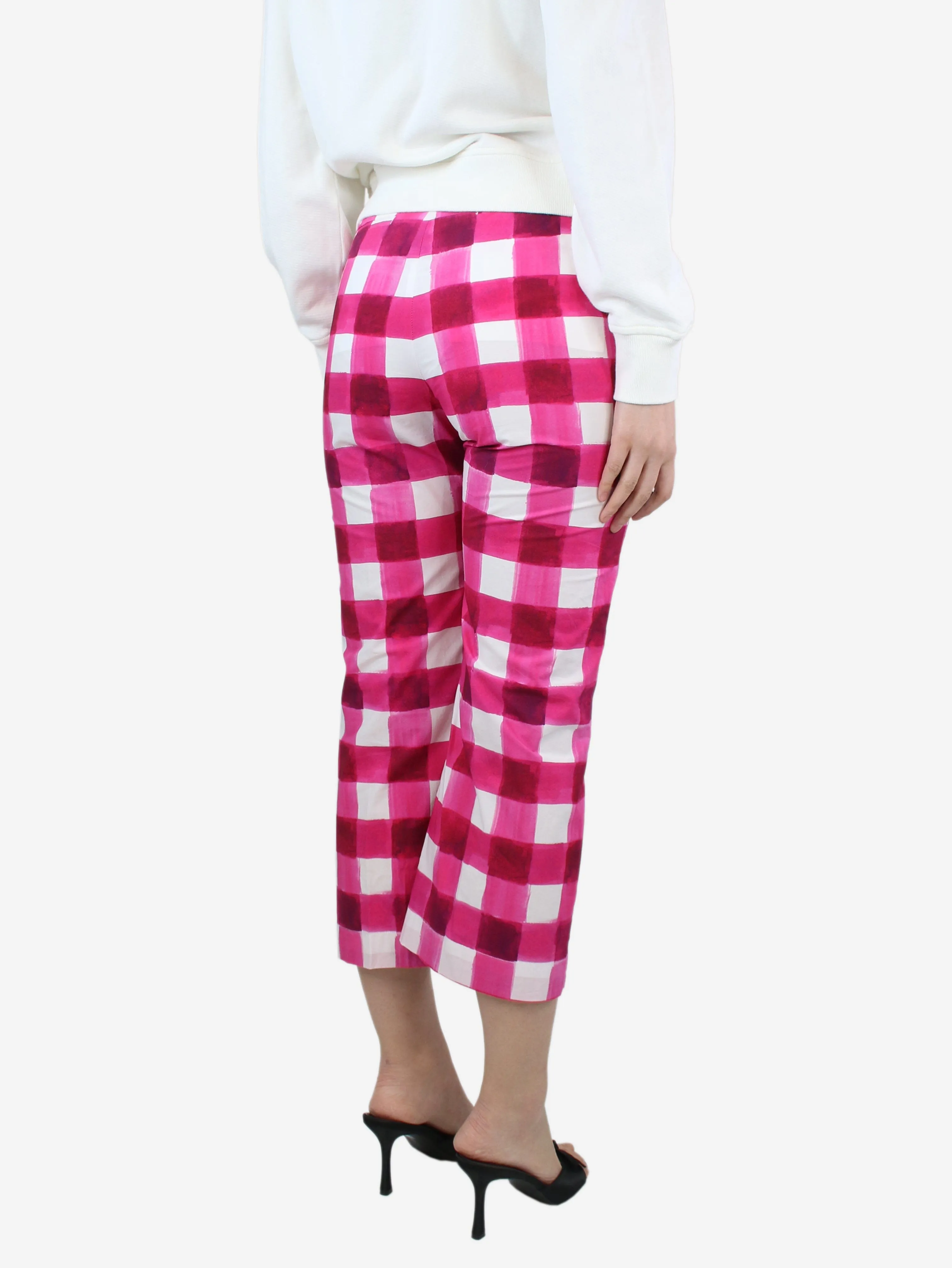 Hot pink checkered cotton trousers - size UK 8