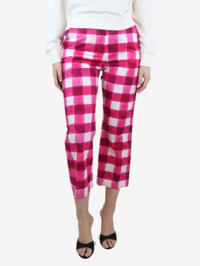 Hot pink checkered cotton trousers - size UK 8