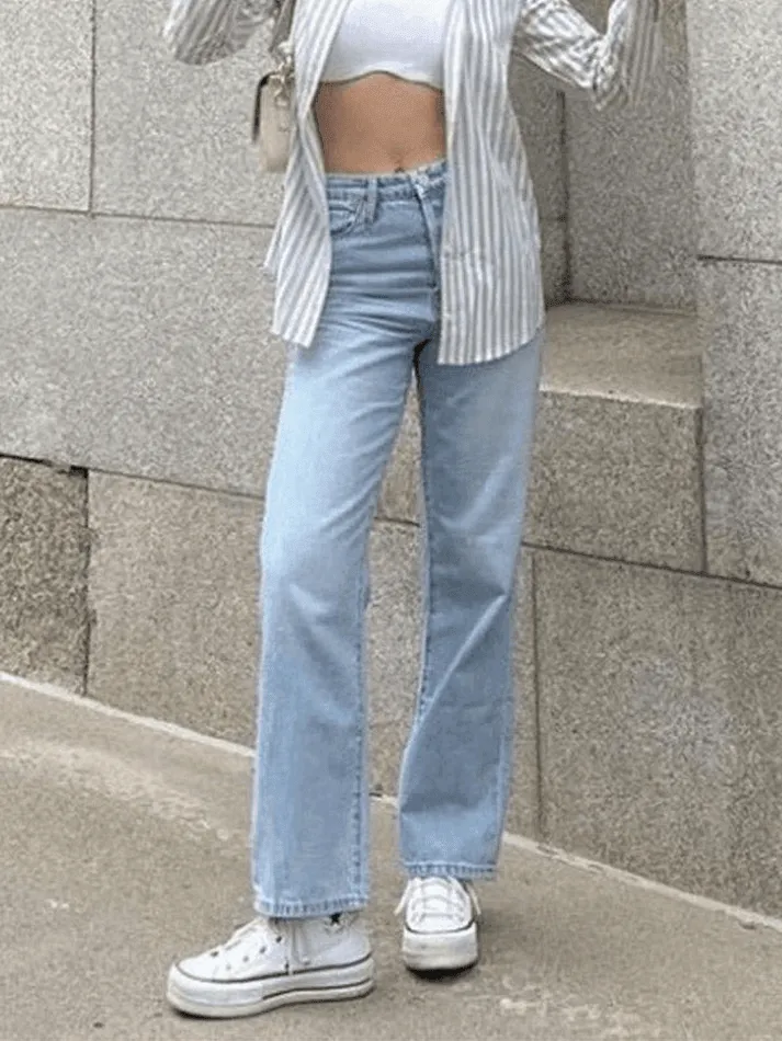 Jean boyfriend droit délavé bleu clair