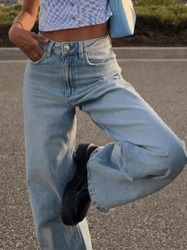 Jean boyfriend droit délavé bleu clair