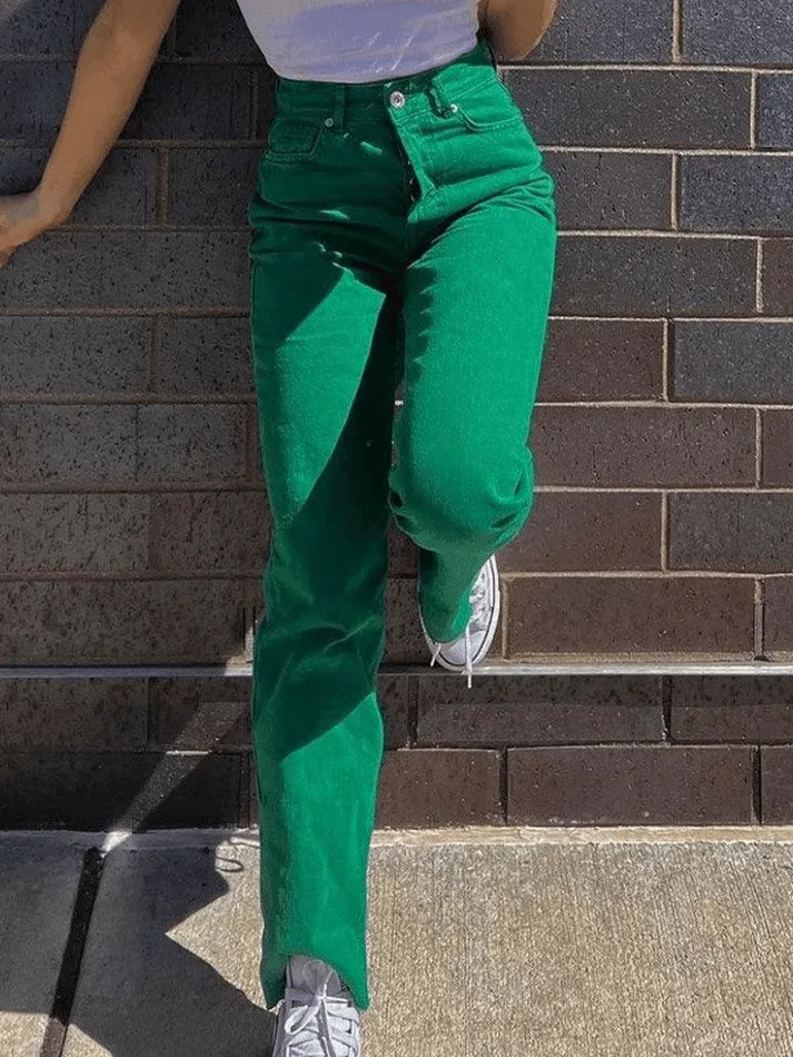 Jean boyfriend vintage délavé vert