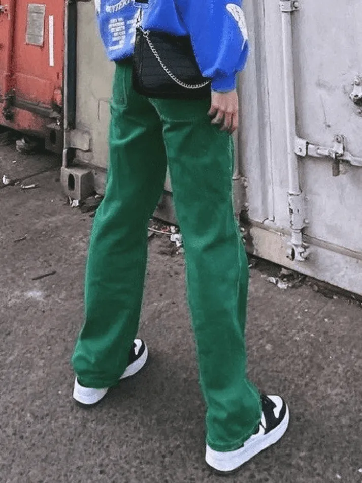 Jean boyfriend vintage délavé vert