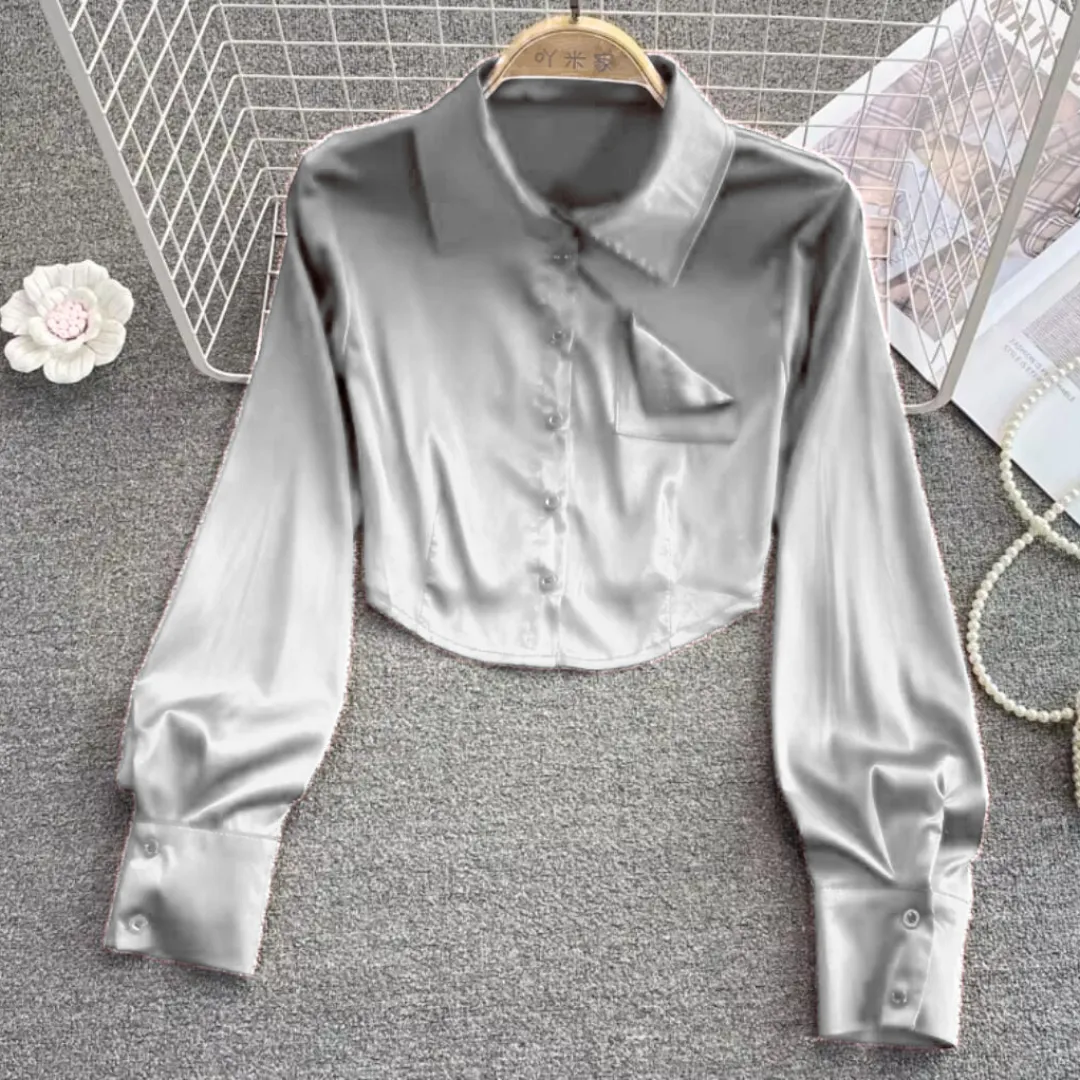 Lustrous Satin Cropped Blouse – Bold Red