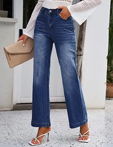 luvamia Wide Leg Jeans for Women High Waisted Baggy 90S Jeans Distressed Stretchy Denim Pants Trendy Womens High Waisted Jeans Bell Bottoms High Waisted Wide Leg Pants for Women Dark Blue Size US 16