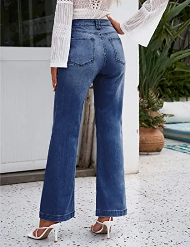 luvamia Wide Leg Jeans for Women High Waisted Baggy 90S Jeans Distressed Stretchy Denim Pants Trendy Womens High Waisted Jeans Bell Bottoms High Waisted Wide Leg Pants for Women Dark Blue Size US 16