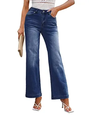 luvamia Wide Leg Jeans for Women High Waisted Baggy 90S Jeans Distressed Stretchy Denim Pants Trendy Womens High Waisted Jeans Bell Bottoms High Waisted Wide Leg Pants for Women Dark Blue Size US 16